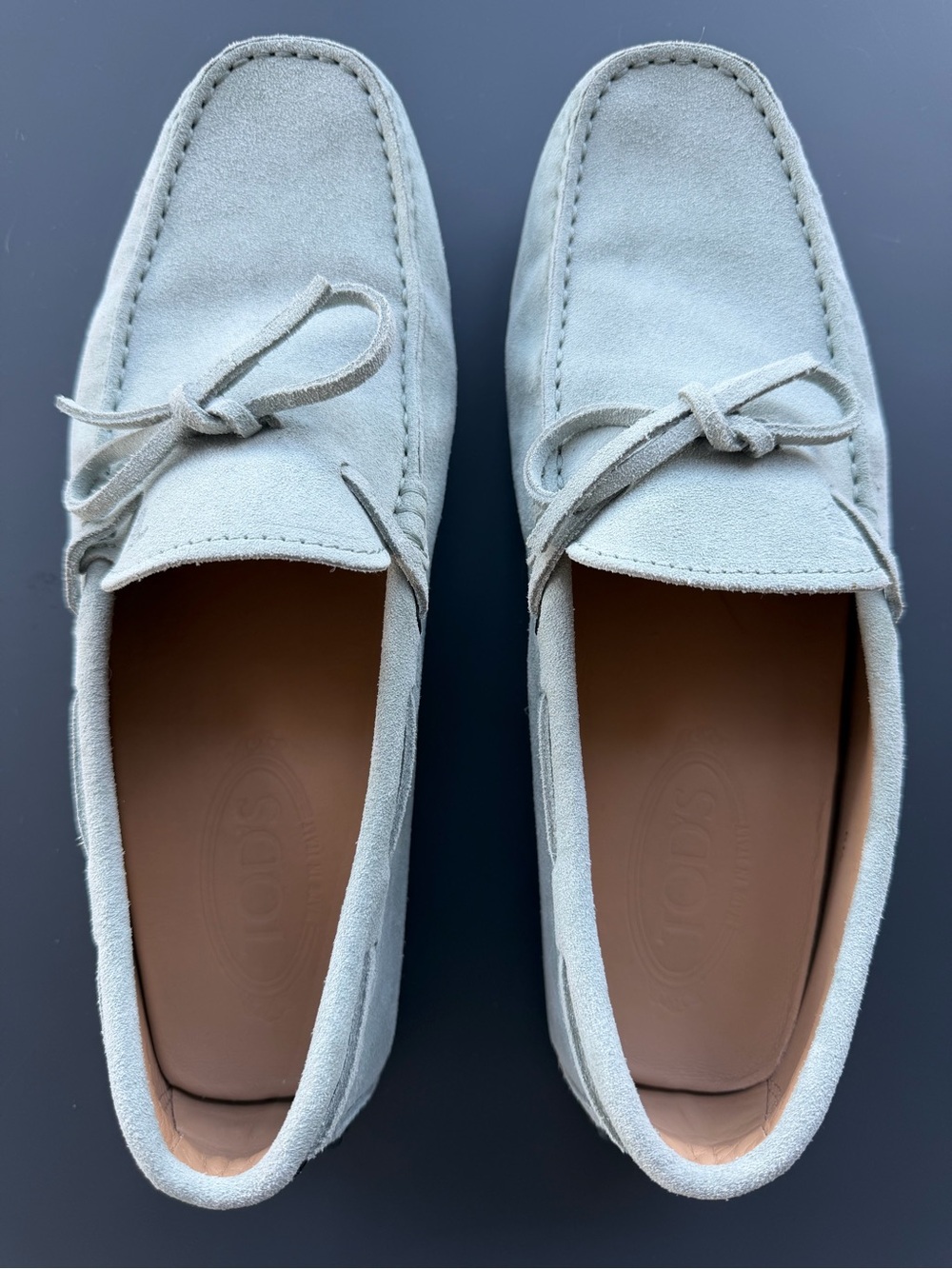 Tods Men's Light Blue Suede Driving Gommino Loafers